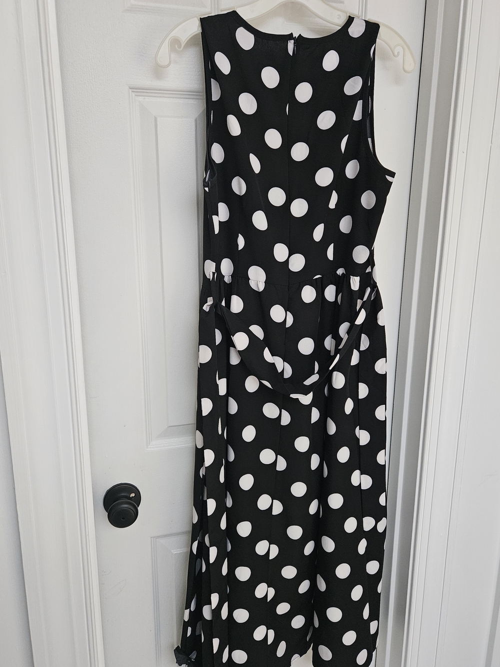 Sleeveless Black Maxi Dress with White Polka Dots